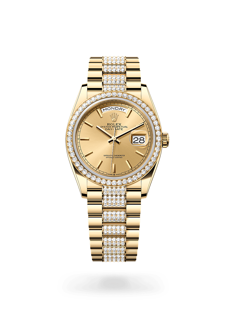 Rolex Day-Date 36 Herrenuhr (M128348RBR-0027) Oyster, 36 mm, Gelbgold mit Diamanten